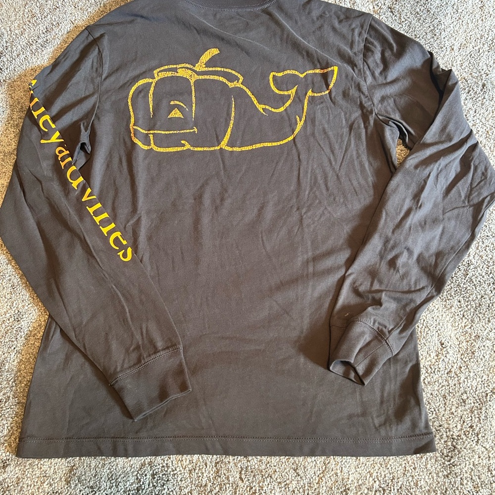Vineyard Vines Pumpkin Whale Charcoal Gray LS Shirt